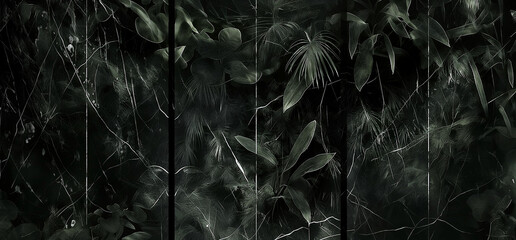 3 panel wall art, marble background with leaf palm designs, jungle marble - obrazy, fototapety, plakaty