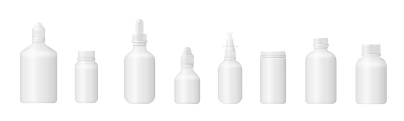 Dropper bottle. Cosmetic serum drop pipette mockup. Glass bottle, eyedropper essence package, 3d vector. Collagen essence treatment medical vial. Face beauty essential aroma jar. Skin care