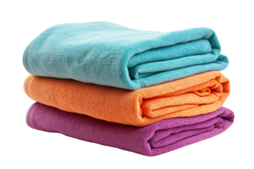 Three Towels Stacked on Top of Each Other. On a Clear PNG or White Background.