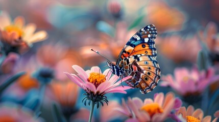 Obraz premium Butterfly Resting on Pink Flower