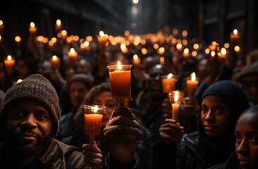 a group of people holding candles