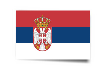 Serbia flag - rectangle card with dropped shadow isolated on white background.