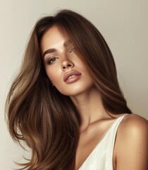 Naklejka premium beautiful female model with very beautiful well-groomed hair posing 