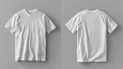 White T-shirts showcased from front and back on grey.