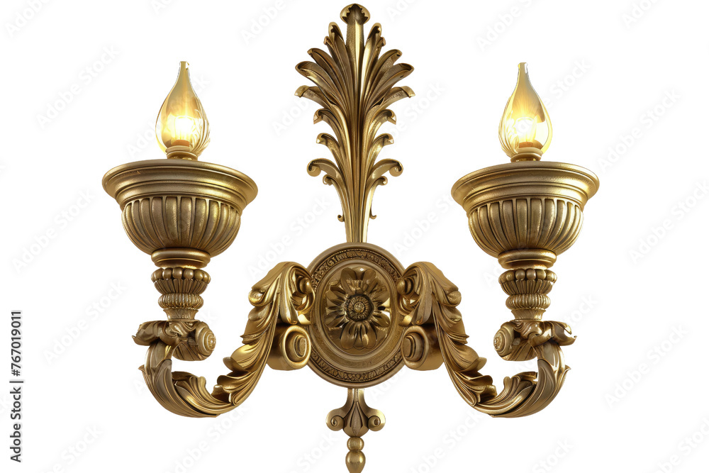 Wall mural elegant gold chandelier with two lights. on a clear png or white background.