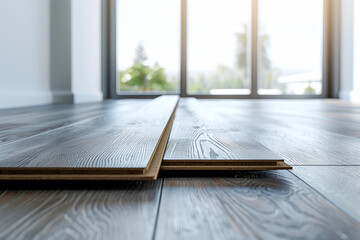 Laminate Flooring on the floor by the window. - obrazy, fototapety, plakaty
