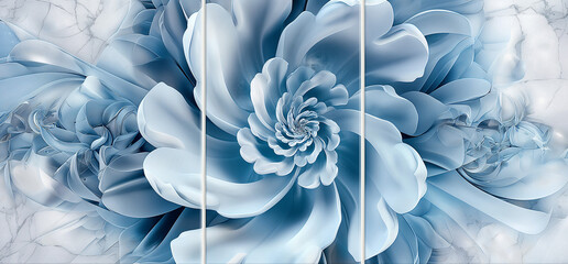 3 panel wall art, marble background with blue vortex of Organic Blooms - obrazy, fototapety, plakaty