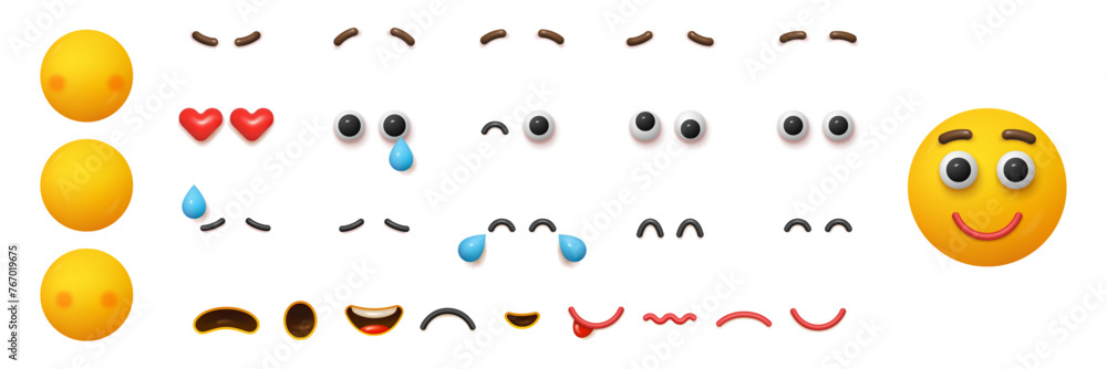 Poster emotions creation, construction or editor. vector isolated avatar or mascot with facial expression, 