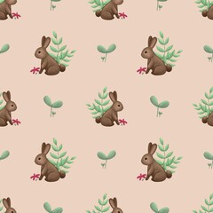 Seamless pattern Cute forest animals kids