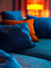 corner sofa design, lumen light, raytracing, high quality, futuristic artful bokeh depth of field - obrazy, fototapety, plakaty
