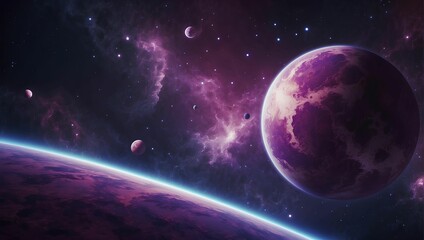 Purple planets and space nebula galaxy background
