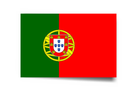 Portugal flag - rectangle card with dropped shadow isolated on white background.