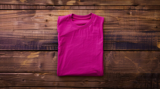 a colored blank t-shirt is folded neatly, ironed, placed in the frame for mockup