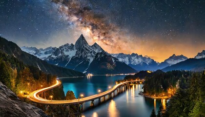 night view of the mountains calms the heart accompanied - obrazy, fototapety, plakaty