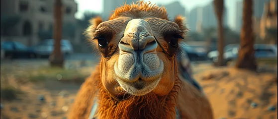 Fotobehang a camel that is looking at the camera © Masum