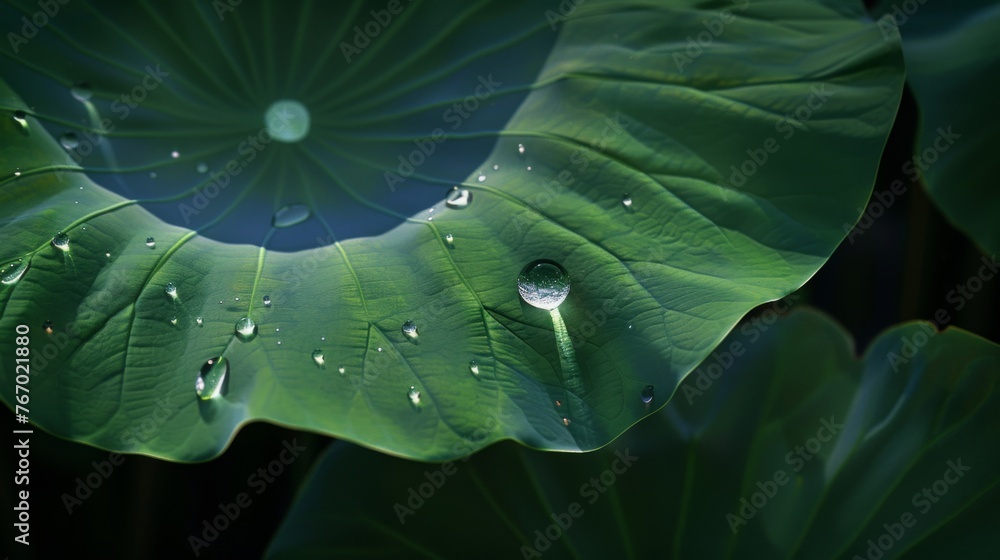 Sticker Drops of water on a lotus leaf. space for text