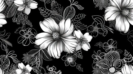 Feminine monochrome seamless pattern with lace pattern of flowers