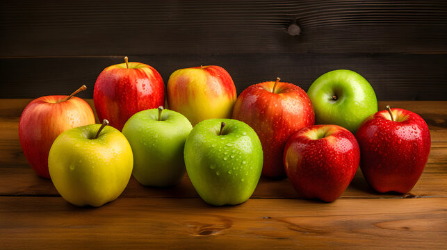 Stunning Display of Vibrant Apple Varieties: Golden Delicious, Granny Smith, Belle de Boskoop, and Red Apples.