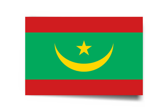 Mauritania flag - rectangle card with dropped shadow isolated on white background.