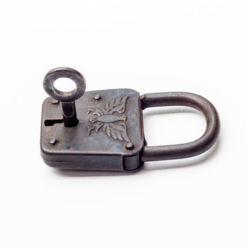 Vintage Lock and Key on a white Background