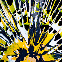 Abstract original artwork with white yellow and black acrylic paint.