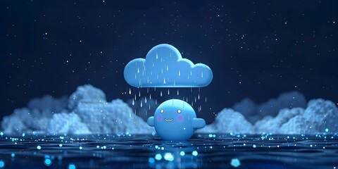 Cloud Computing Raining Digital Data in Starry Night Sky
