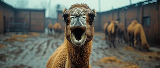 Foto op Canvas a camel that is standing in a pen with other animals © Masum