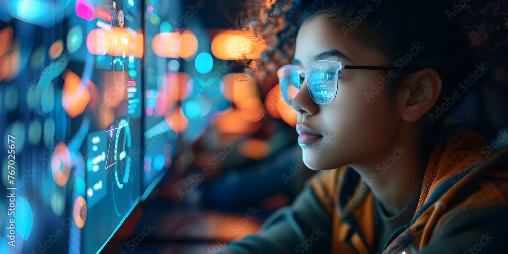 Aufkleber digitally immersed student in a reimagined virtual classroom captivated by the evolving landscape of