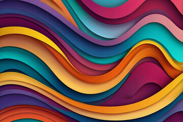 Dynamic papercut layers gradient background with colorful abstract waves. Perfect for vibrant designs.