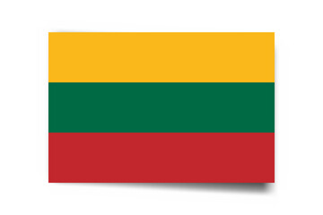 Lithuania flag - rectangle card with dropped shadow isolated on white background.
