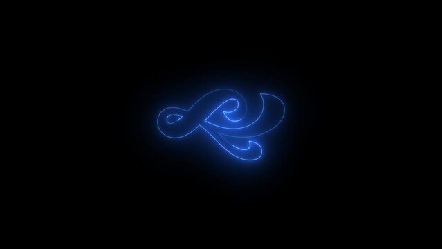 Neon glowing blue color fleuron typography design icon animation black background
