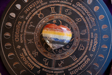 Healing crystals on brown background