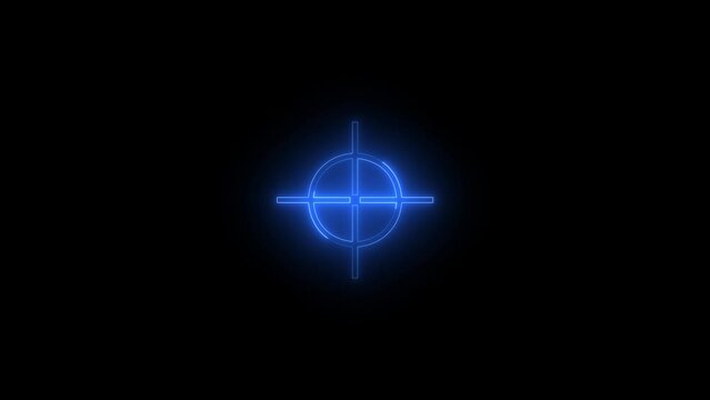 Neon glowing blue color position tolerance icon animation black background