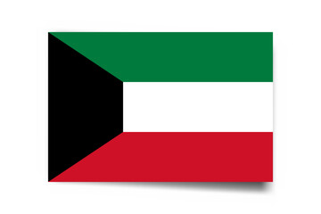 Kuwait flag - rectangle card with dropped shadow isolated on white background.