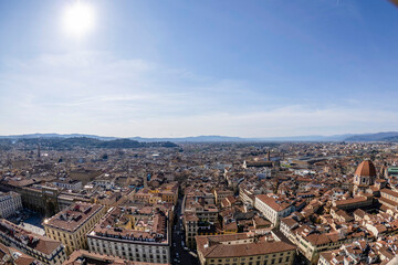 Fototapeta na wymiar Florence Aerial view cityscape from giotto tower detail near Cathedral Santa Maria dei Fiori, Brunelleschi Dome Italy