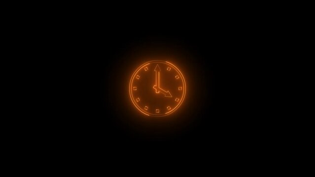 Neon glowing brown color four o'clock icon animation black background
