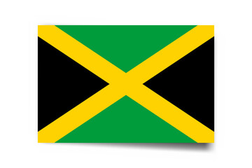 Jamaica flag - rectangle card with dropped shadow isolated on white background.