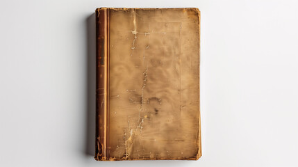 Fototapeta premium Mock-up of a book with blank brown leather cover on a plain white background. Classic old book style in front view.
