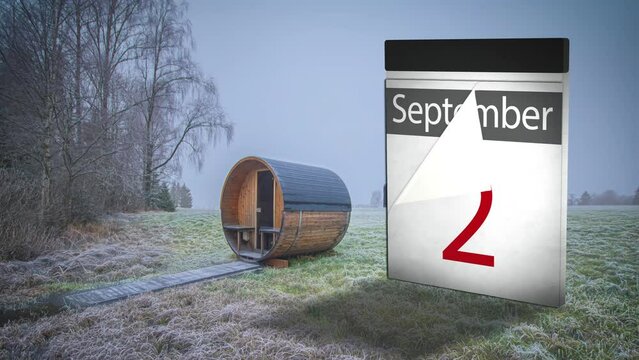 Season Time-lapse of a sauna with a rendered calendar showing days and months