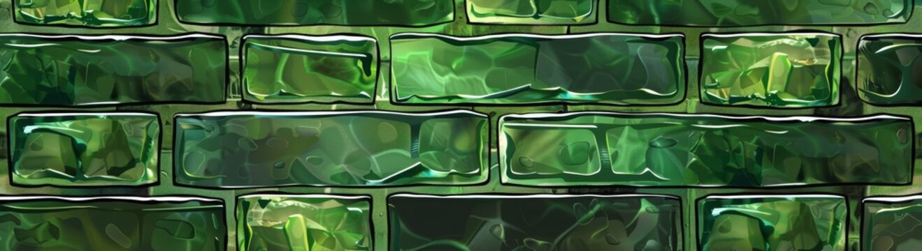Green glass brick wall seamless pattern, horizontal view. a seamless texture of rectangular shapes for bathroom or kitchen wall decoration.