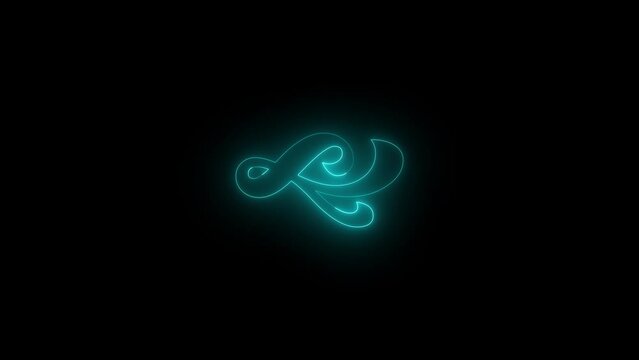 Neon glowing cyan color fleuron typography design icon animation black background
