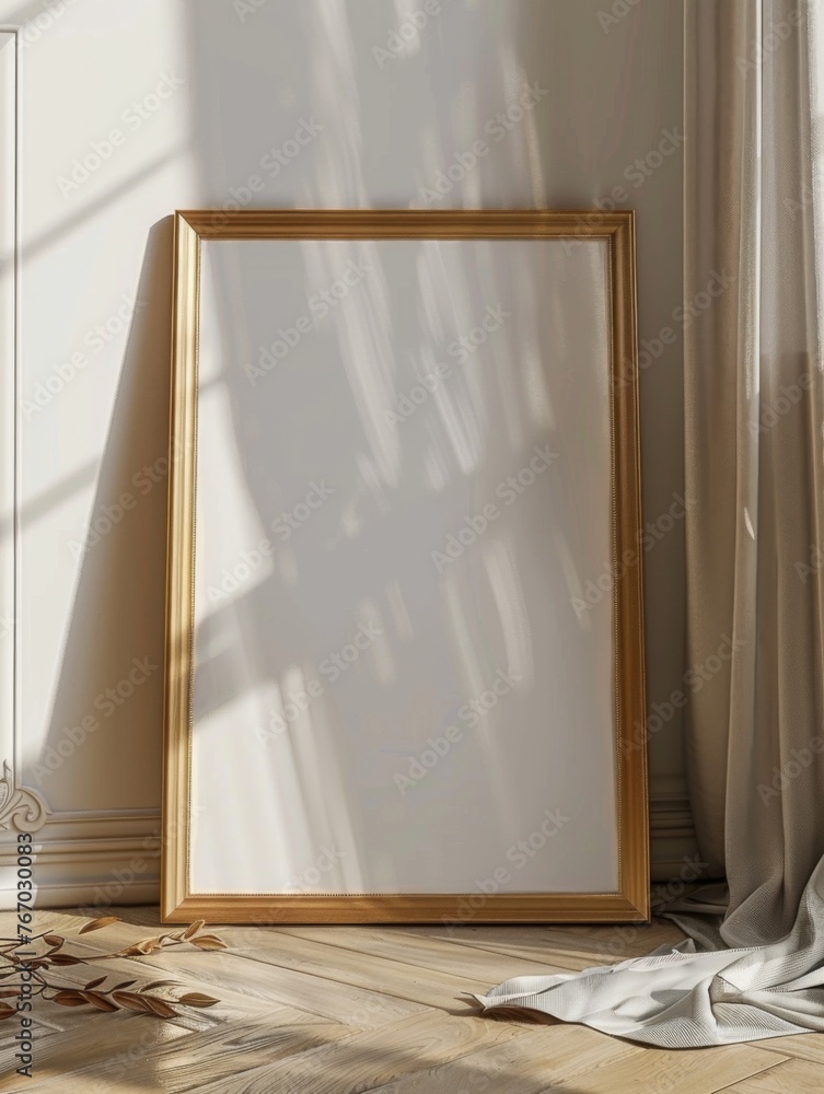 Poster realistic blank frame sitting on the floor without shadow