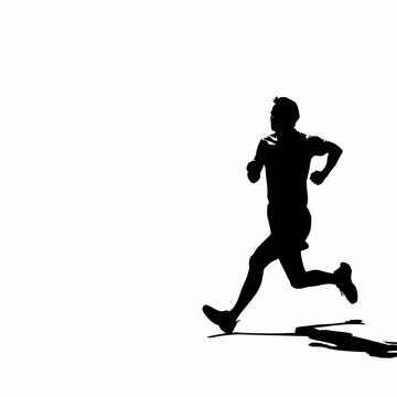 Silhouetted Runner, Determined, Sprinting, White Background with Copy Space