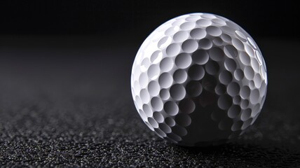 Golf ball texture close up showcasing intricate dimple design on a sleek black background