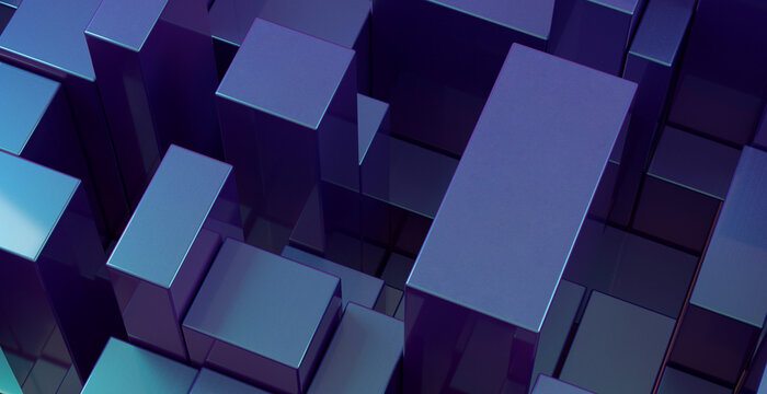Abstract Purple and Blue 3D Cube Grid Background