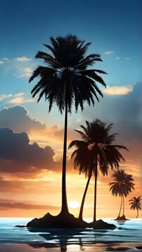 palm trees on the beach-Coastal Serenity: Captivating Silhouette of Palm Trees on a Sun-kissed Beach - Premium Wallpaper