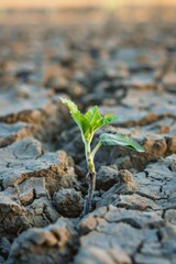 seedling growing up from drought land 