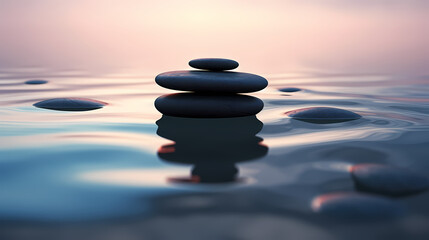 Fototapeta na wymiar Stones on the water, zen background