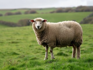Naklejka na ściany i meble sheep, side shot, full shot, green grassland