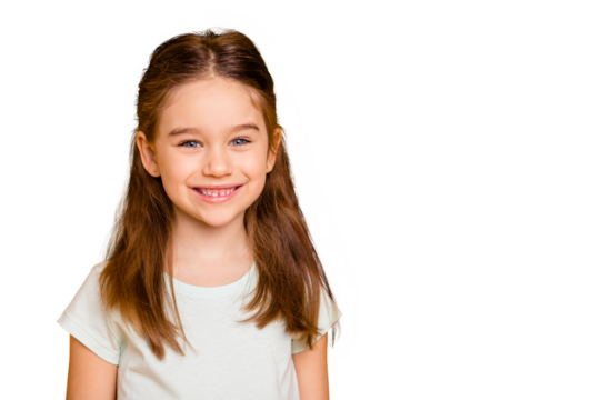 Portrait of her she nice-looking cute winsome sweet attractive lovely pretty cheerful cheery positive caucasian pre-teen girl isolated over bright vivid shine yellow background